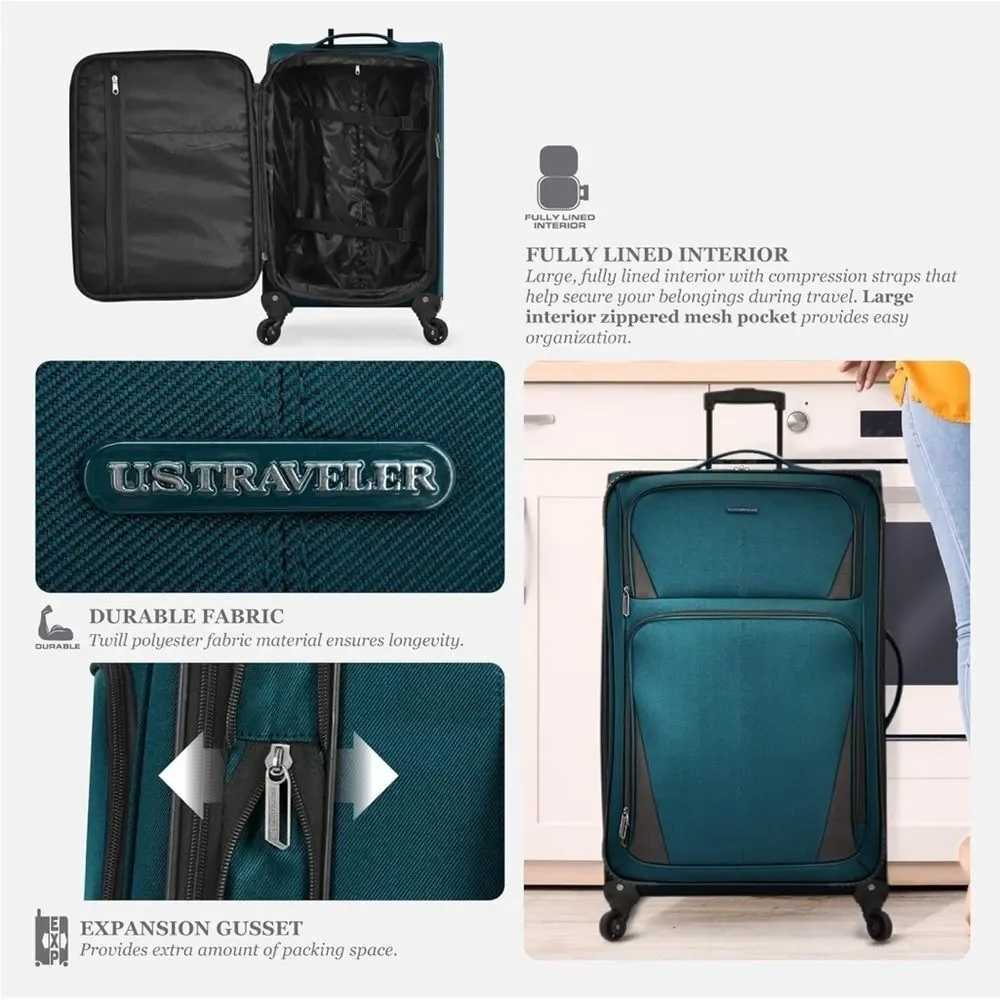 U.S. Traveler Aviron Bay exp. Softside Wheels,Navy, carry on Spinner Luggage